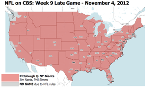 Illustration for article titled Which TV Market Is Getting Screwed This Sunday? An Analysis Of NFL Viewing Maps